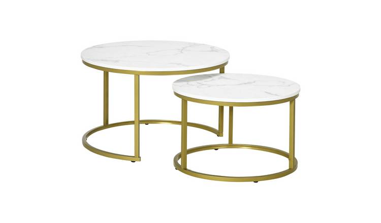HOMCOM Set of 2 Round Marble Nesting tables – White