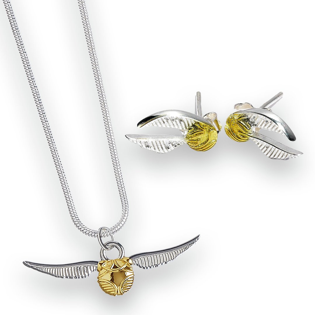 Harry Potter Snitch Silver Necklace and Earring Set