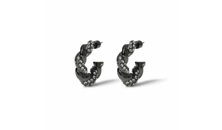 Freedom Black Tone Crystal Twist Chunky Hoop Earrings