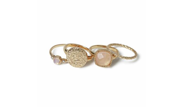 Freedom Gold Tone Pack of 4 Pink Semi-Precious Stacking Rings - Large