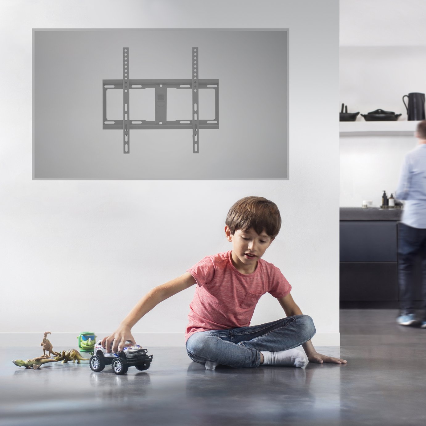 room set showing a mock up of One For All WM4411 32-65 Inch Flat TV Wall Bracket