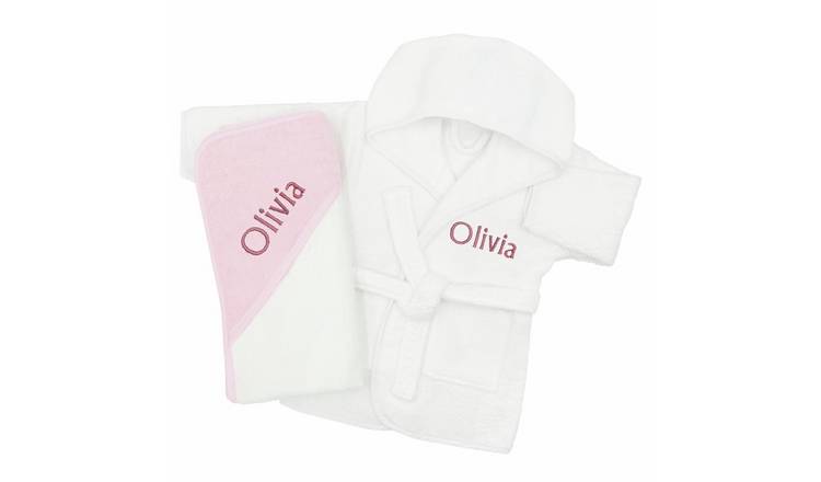 Babyblooms Personalised Bathrobe And Baby Hooded Towel Gift Set - Pink