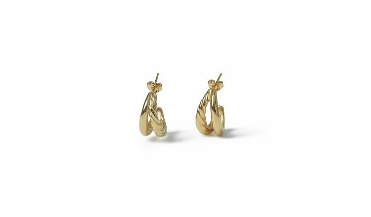 Freedom Gold Tone Stainless Steel Double Hoop Earrings