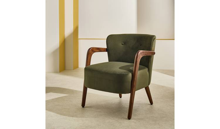 Habitat Yanni II Velvet Accent Chair - Olive