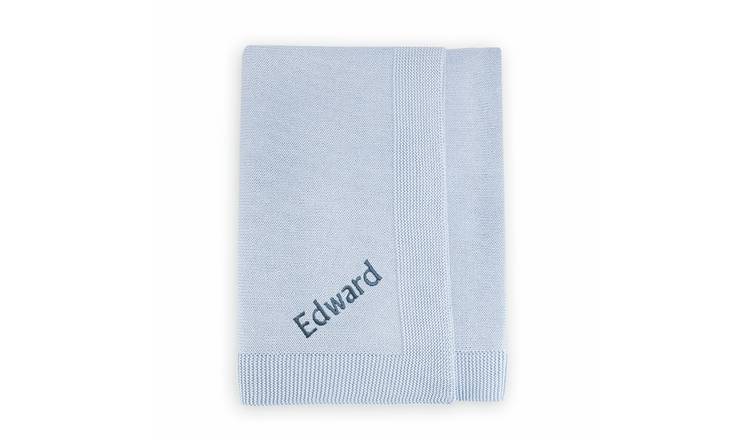 Babyblooms Personalised Knitted Baby Blanket Gift Set - Blue