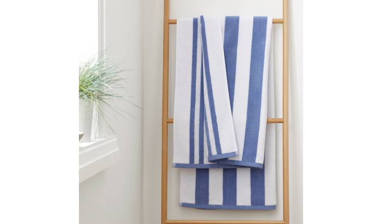 Catherine Lansfield Reversible Stripe Jacquard Bath Towel - Blue