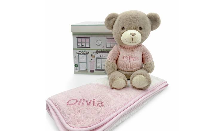 Babyblooms Personalised Frankie Bear And Baby Hooded Towel Gift Set - Pink