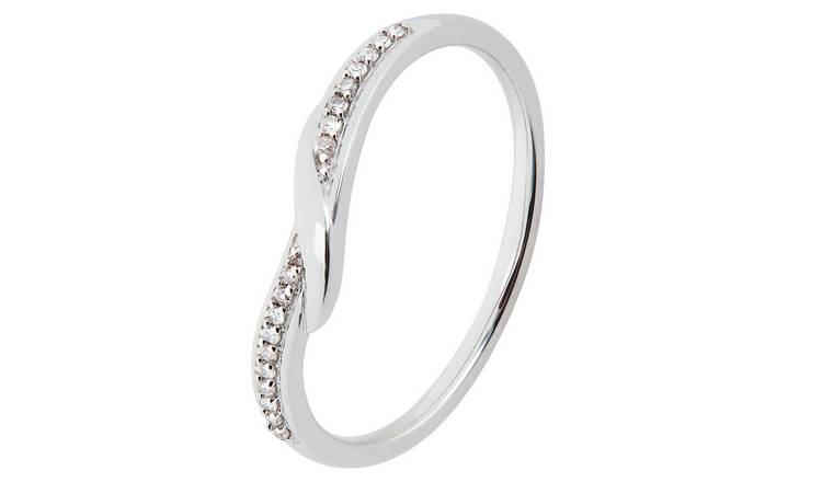 Revere 9ct White Gold 0.05ct Diamond Wedding Band Ring - L