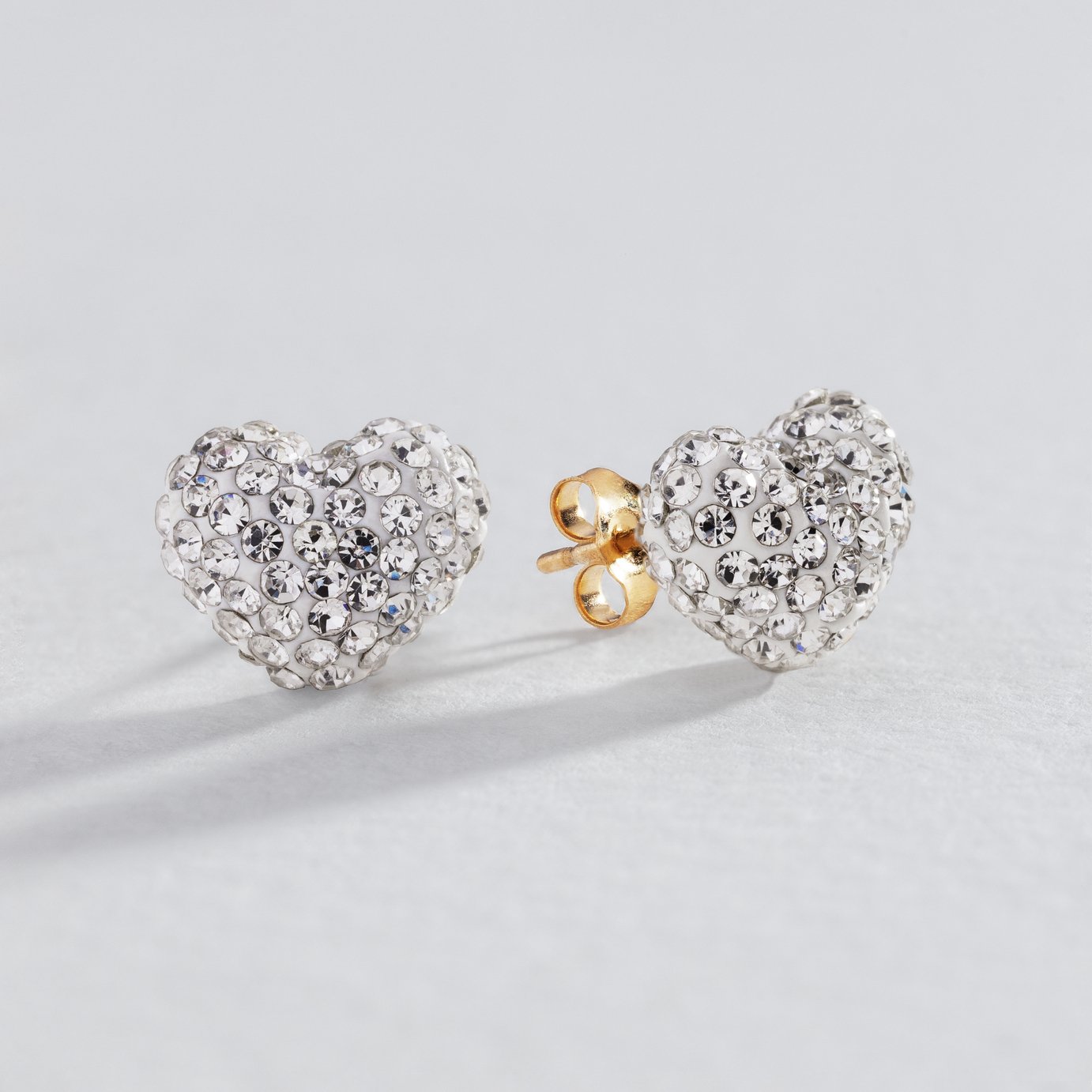 Revere 9ct Gold Crystal Heart Stud Earrings