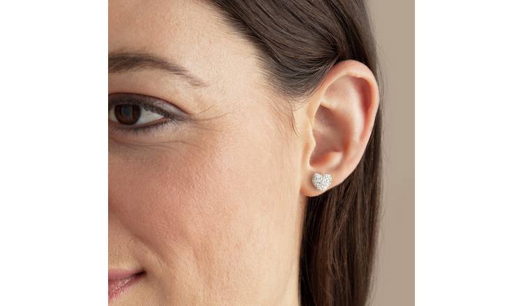 Revere 9ct Gold Crystal Heart Stud Earrings