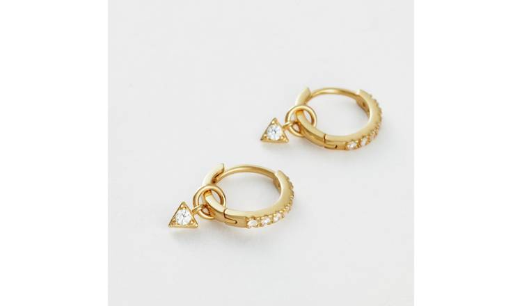 Revere Gold Plated Silver Cubic Zirconia Triangle Drop Huggies Earrings