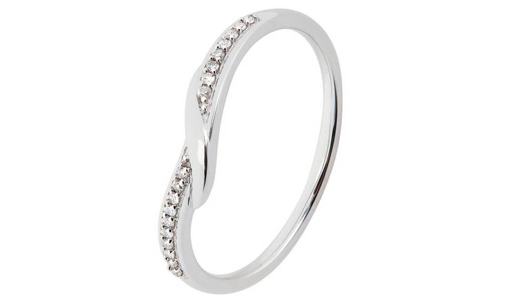 Revere 9ct White Gold 0.05ct Diamond Wedding Band Ring - O