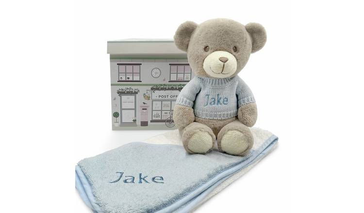 Babyblooms Personalised Frankie Bear And Baby Hooded Towel Gift Set - Blue