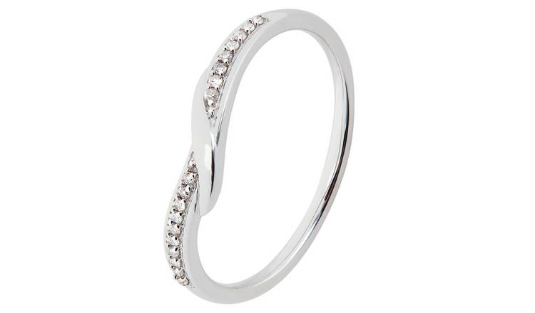 Revere 9ct White Gold 0.05ct Diamond Wedding Band Ring - P