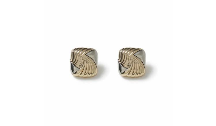 Freedom Two Tone Twisted Square Stud Earrings