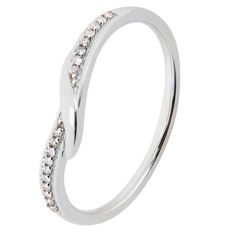 Revere 9ct White Gold 0.05ct Diamond Wedding Band Ring - T 0