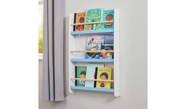 Liberty House Toys Kids Wall Mounted Bookshelf - White and Blue