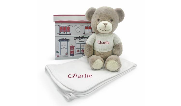 Babyblooms Personalised Christmas Bear And Baby Snuggle Wrap Gift Set