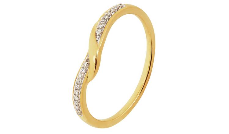 Revere 9ct Gold 0.05ct Diamond Twist Wedding Band Ring - S