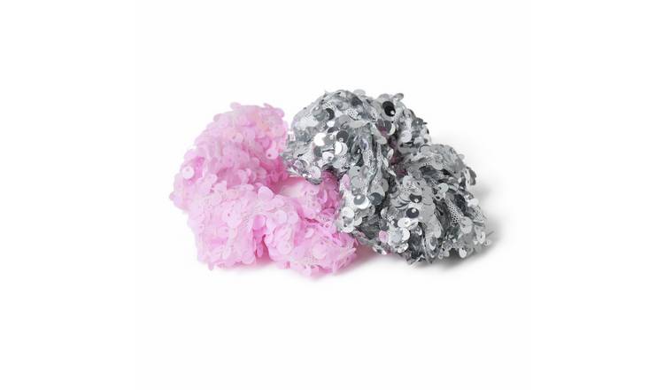 Flitzy Pink and Silver Sequin Scrunchies - Pack of 2