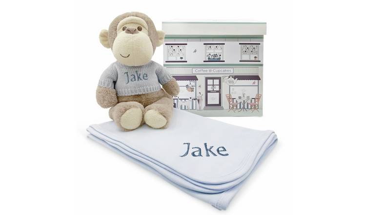 Babyblooms Personalised Morris Monkey Soft Toy And Snuggle Wrap Gift Set