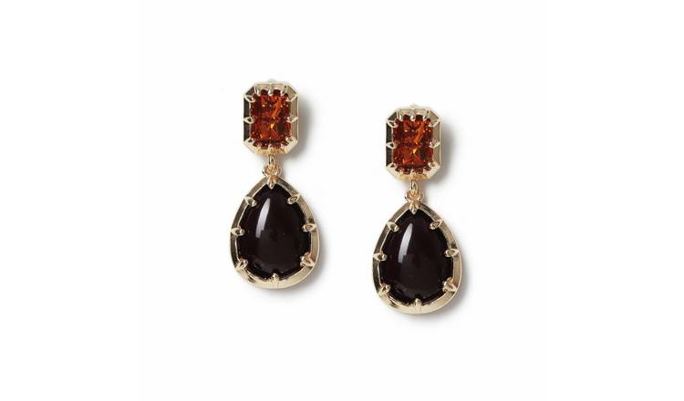 Freedom Amber Crystal and Deep Burgundy Teardrop Stone Drop Earrings