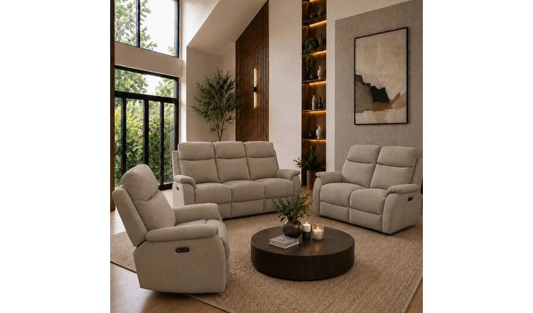 Aspire Kingsmere Fabric 3, 2 & 1 Seater Power Recliner Sofa - Natural