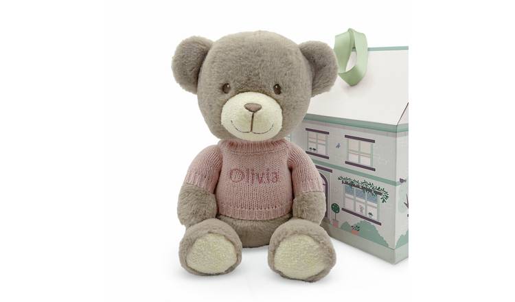 Babyblooms Personalised Frankie Bear With Knitted Jumper Gift Set - Pink