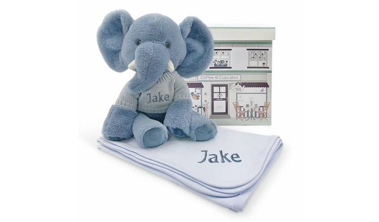 Babyblooms Personalised Esme Elephant Soft Toy And Baby Snuggle Wrap Gift Set