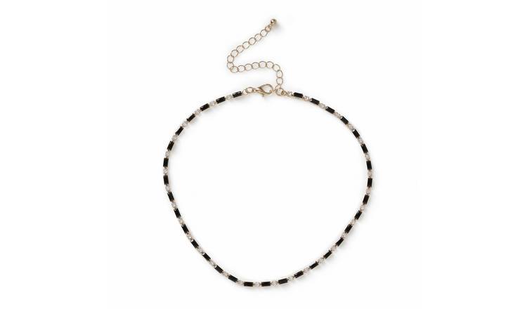 Freedom Gold Tone Black Crystal Thin Necklace