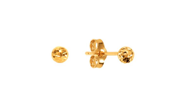 Buy Revere 9ct Yellow Gold Diamond Cut Ball Stud Earrings Womens