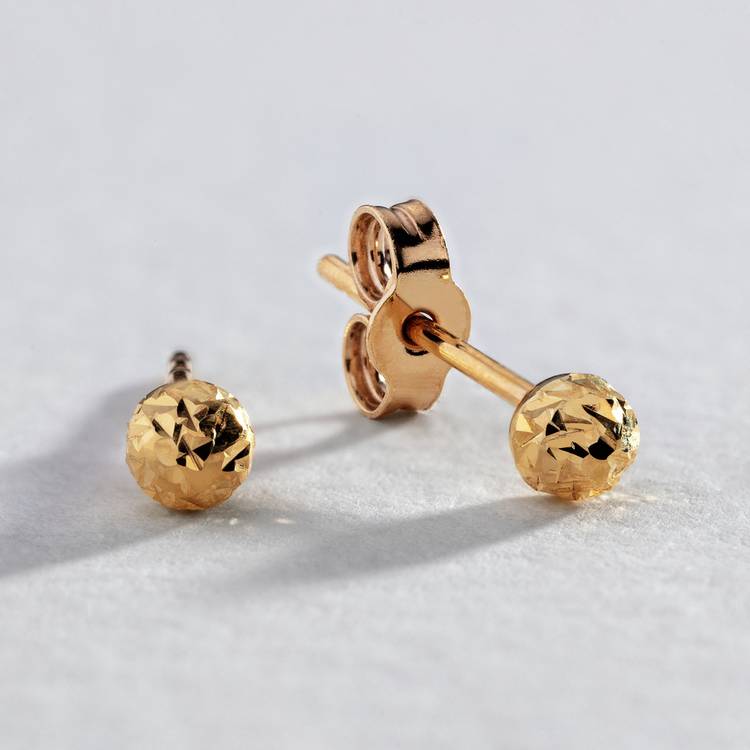 Revere 9ct Yellow Gold Diamond Cut Ball Stud Earrings 0