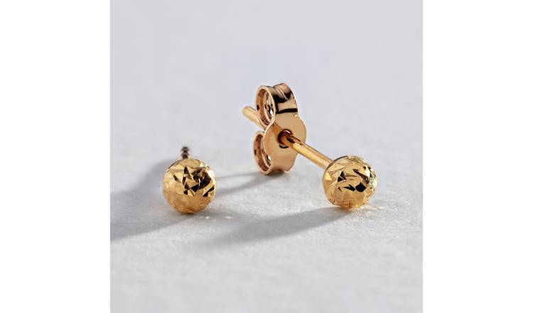 Revere 9ct Yellow Gold Diamond Cut Ball Stud Earrings