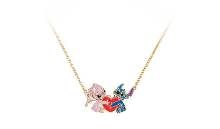 Disney Gold Plated Stitch and Angel Pendant Necklace