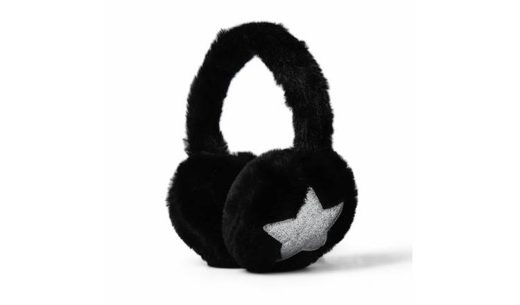 Flitzy Star Faux Fur Black Earmuffs