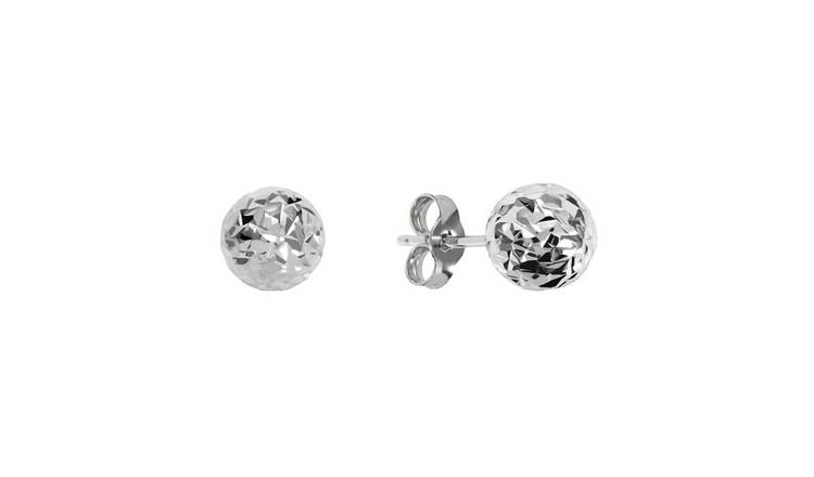Buy Revere 9ct White Gold Diamond Cut Ball Stud Earrings Womens