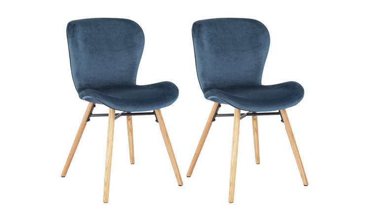 Buy Habitat Etta Pair of Velvet Dining Chair - Blue | Dining chairs | Argos
