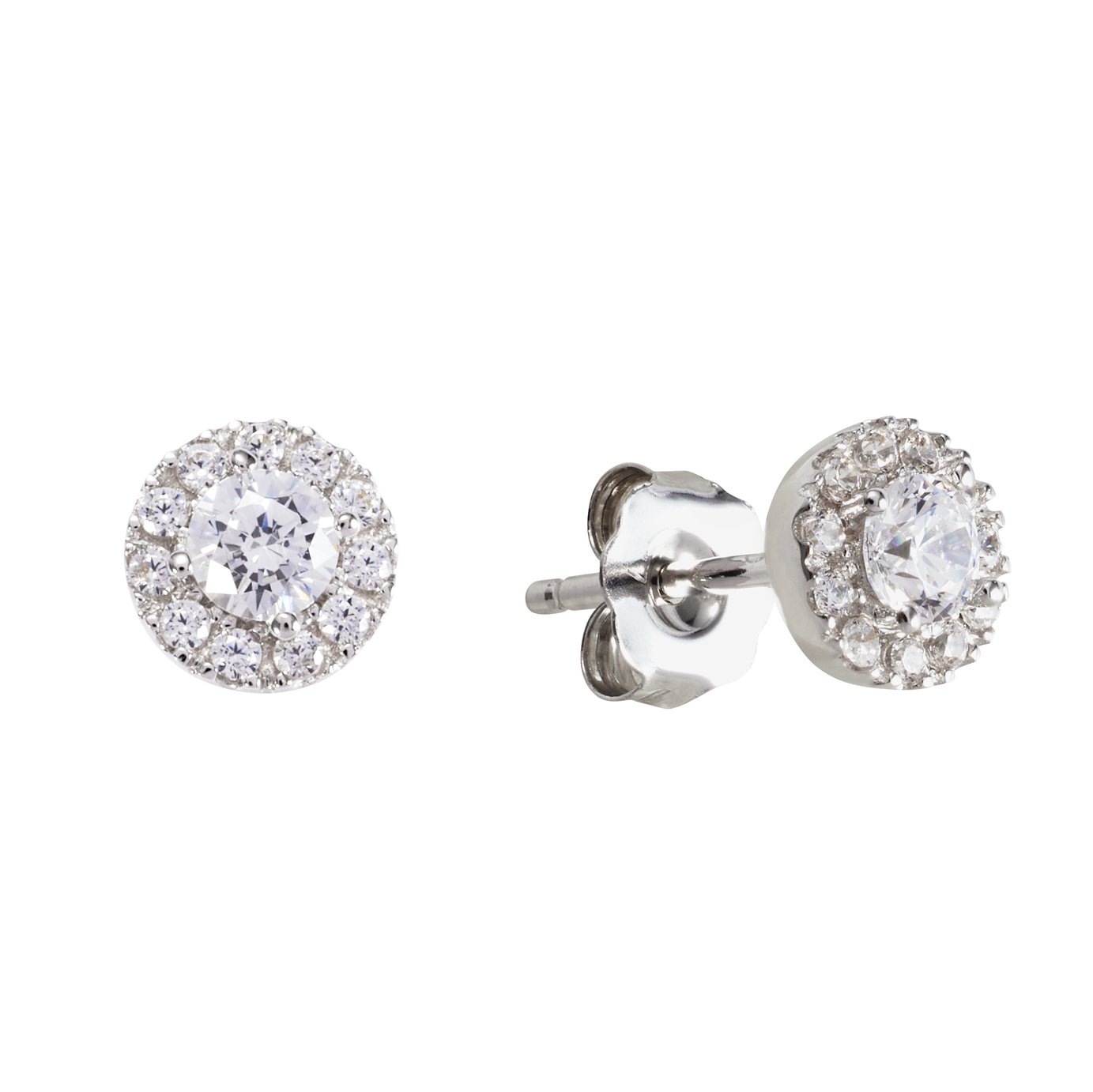 Revere 9ct White Gold Cubic Zirconia Halo Stud Earrings