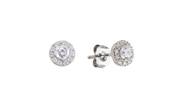 Women's Sterling Silver Cubic Zirconia Round Halo Button Stud Earrings - A  New Day™ Silver/Clear