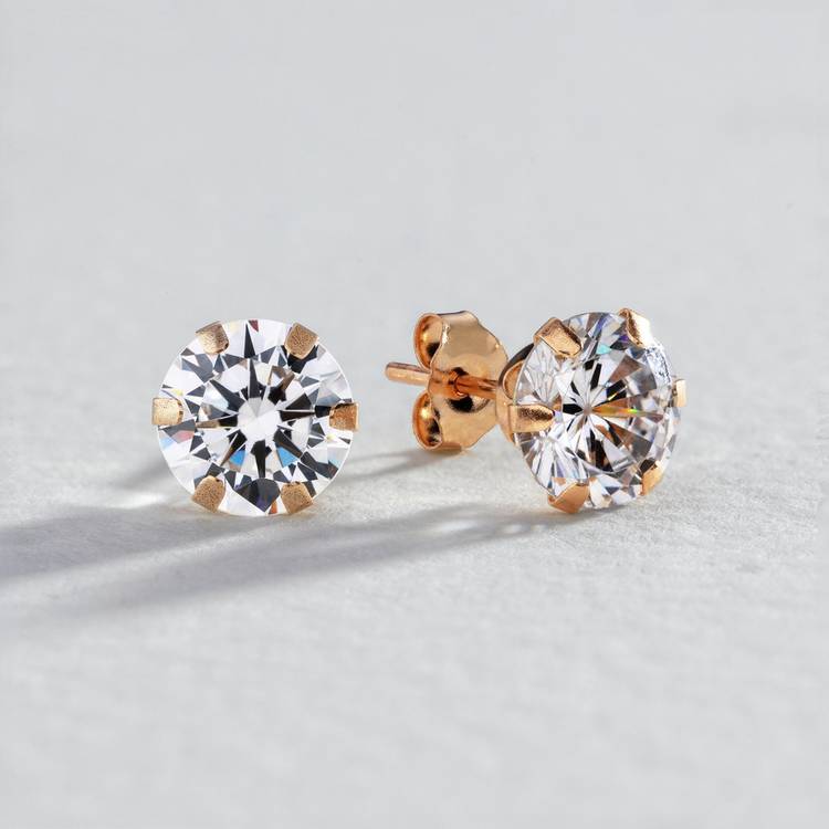 Revere 9ct Gold Round Cubic Zirconia Round Stud Earrings 0