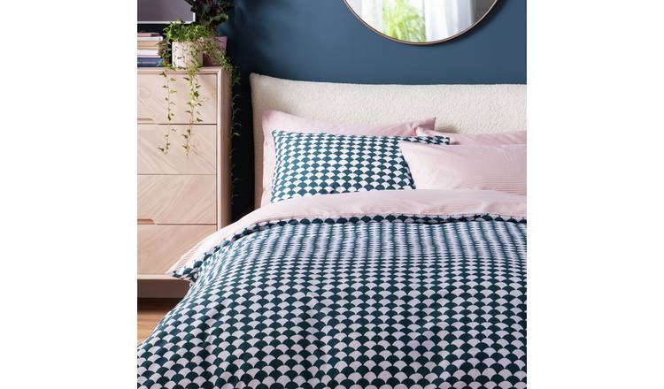 Buy Habitat Cotton Scallop Teal Reversible Bedding Set Double Duvet cover sets Argos