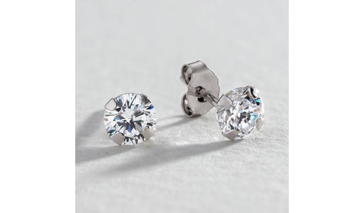 Revere 9ct White Gold Round Cubic Zirconia Stud Earrings