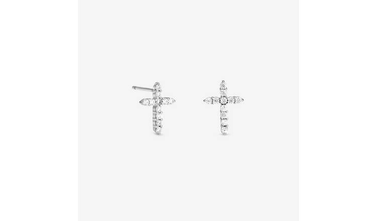 Simply Silver 925 Sterling Silver Cross Stud Earrings
