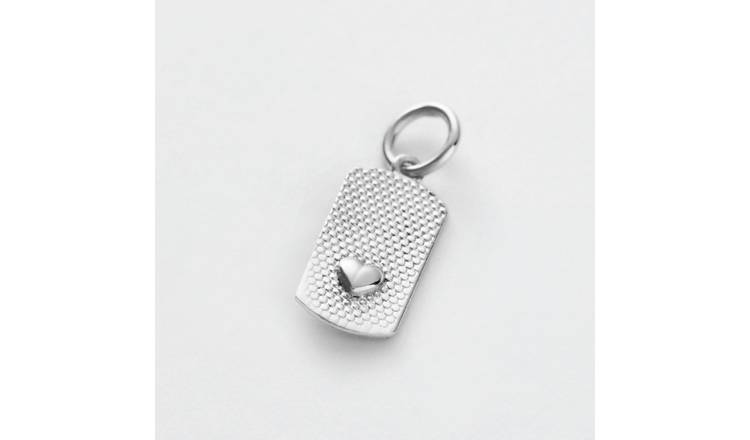 Revere 925 Sterling Silver Textured Heart Dog Tag Charm