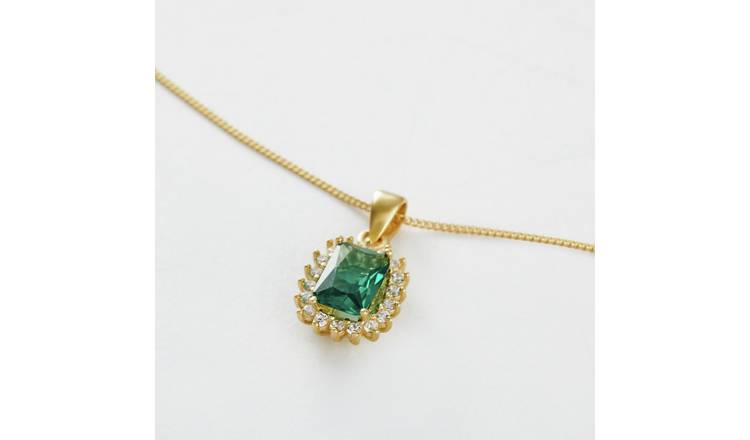 Revere 1 Micron Gold Plated 925 Sterling Silver Emerald Stone Pendant Necklace