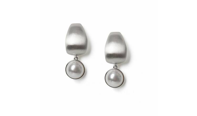 Freedom Silver Tone Brushed Pearl Drop Earrings