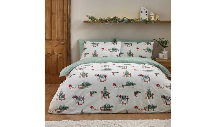 Catherine Lansfield Brushed Cotton Christmas Dogs White Bedding Set - King size