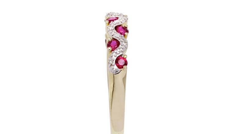 Revere 9ct Gold 0.03ct Diamond and Ruby Eternity Ring - T