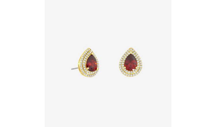 Jon Richard Gold Plated Cubic Zirconia Garnet Pear Stud Earrings