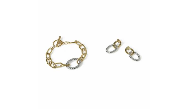 Liars & Lovers Stainless Steel Textured Link Earrings and Bracelet